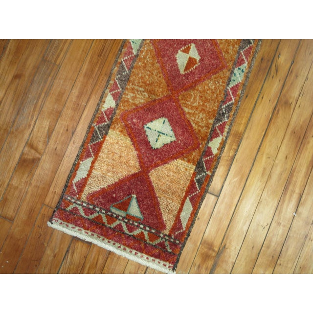 Folk Art Vintage Zabihi Collection Narrow Turkish Geometric Runner - 1'3" x 12'11" For Sale - Image 3 of 7