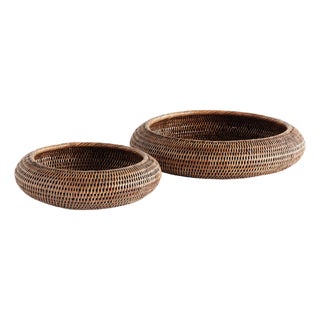 Burma Rattan Shallow Display Bowls, Set Of 2 For Sale