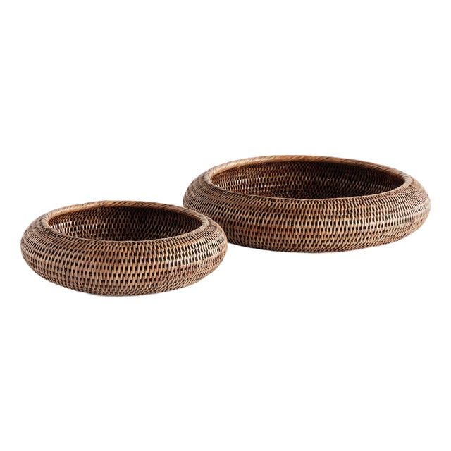 Burma Rattan Shallow Display Bowls, Set Of 2 For Sale