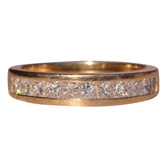 The 153rd Street: Channel Set Princess Cut Diamond Band in Yellow Gold For Sale
