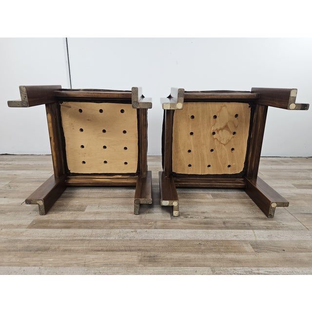 Set of Vintage Walnut Poufs with Padding, 1970 For Sale - Image 15 of 16
