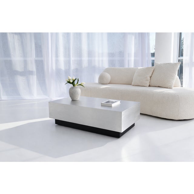 Contemporary Sculptural Coffee Table in Brushed Aluminum with Black Base by Veliento For Sale - Image 3 of 14