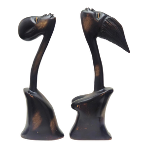 Mid 20th Century African Carved Wood Modernist Sculpture Male and Female Busts - A Pair
