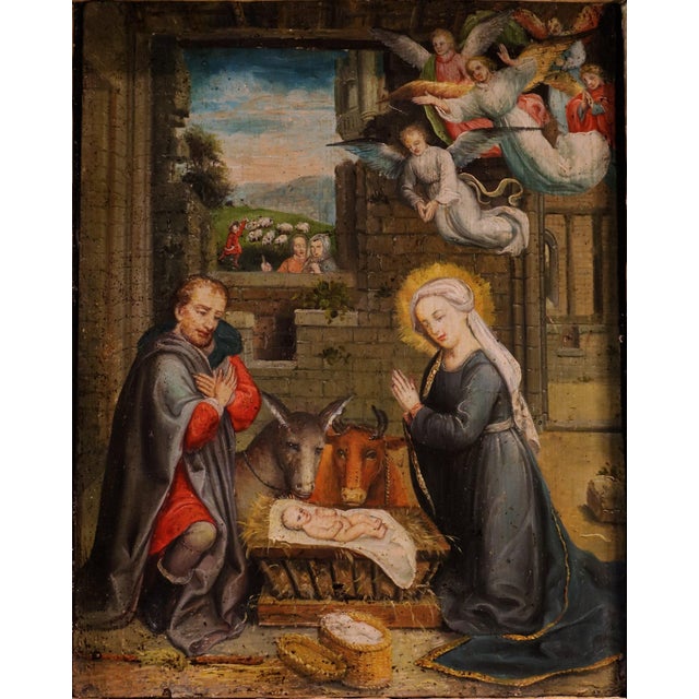 Follower of Gerard David, Nativity Scene, 1600, Oil Painting For Sale - Image 15 of 15