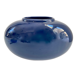 1950s Vintage Haeger Style Glazed Cobalt Blue Ceramic Oval Vase