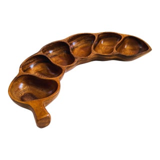 Large Curved Divided Wood Bean Pod Tray - Monkey Pod Wood For Sale