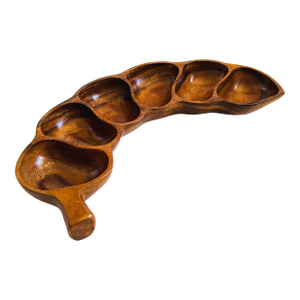 Large Curved Divided Wood Bean Pod Tray - Monkey Pod Wood