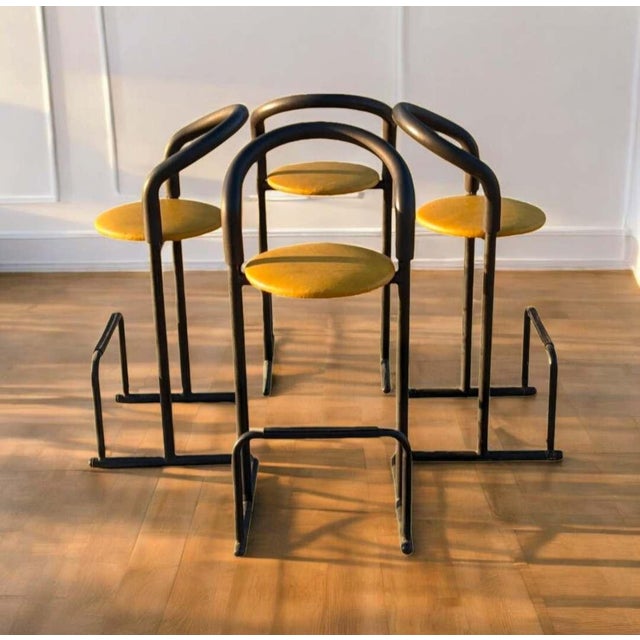 Set of Five 1980s Amisco Postmodern Tubular Steel and Yellow Leather Barstools For Sale - Image 15 of 18