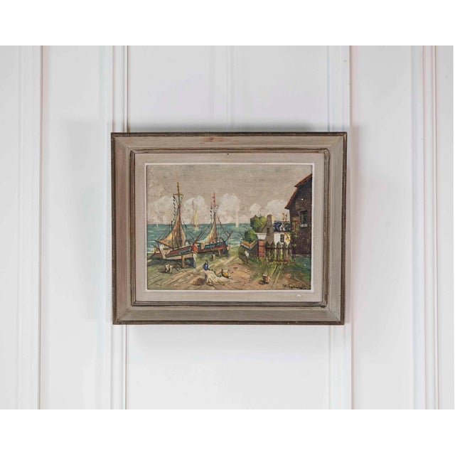 An oil on canvas signed Vaniscotte, this twentieth-century French painting depicts a view of the northern coast and is...