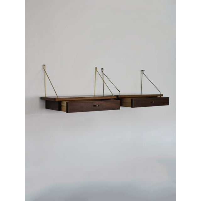 Vintage Danish Hanging Wall-Nightstands in Teak, 1960s, Set of 2, in Very Good conditions. Designed 1960 to 1969