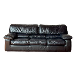 1970s Roche Bobois Black Draping Leather Sofa For Sale