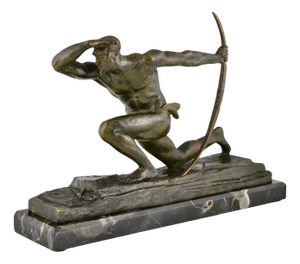 Pierre Le Faguays, Art Deco Sculpture of Athlete with Bow, 1930, Bronze on Marble Base