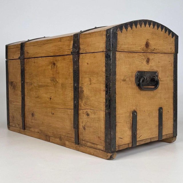 Brown 19th Century Antique English Pine Dome-Top Storage Chest For Sale - Image 8 of 12
