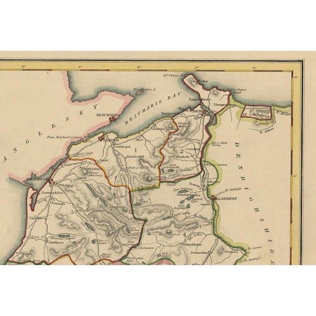 Title: Old Map of Carnarvonshire by Samuel Lewis 1844 – Caernarfon Bangor Pwllheli Beaumaris Bay : This antique map of...