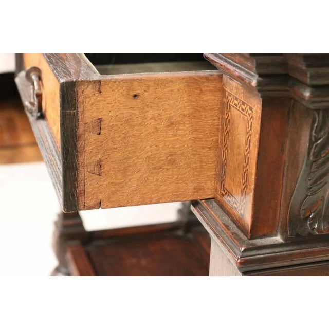 Traditional 19th Century Italian Renaissance Revival Walnut, Intarsia & Marble Cabinet For Sale - Image 3 of 12