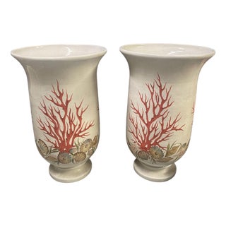 Pair of Contemporary Italian Ceramic Coral & Shell Planters For Sale