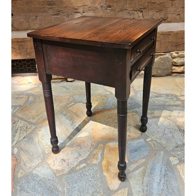 18th Century Exceptional, Signed in Graphite, on Bottom Drawer "Russell" #31, an American Federal/Sheraton Period 2 Drawer End Table For Sale - Image 5 of 18