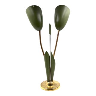1970s Mid-Century Modern Green Lily Shaped Lamp For Sale