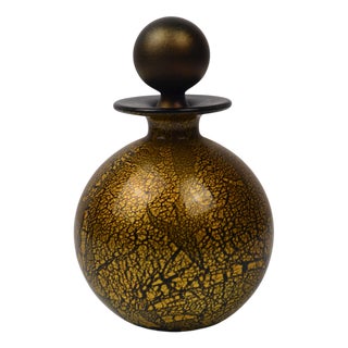 Glass Perfume Bottle with Black and Gold Leaf, 1970s For Sale