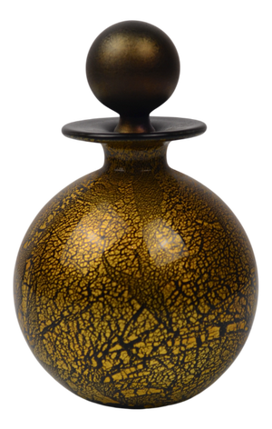 Glass Perfume Bottle with Black and Gold Leaf, 1970s