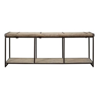 Vintage Door Console Table With Storage Shelf – Metal-Wrapped Top, 91″ Long For Sale