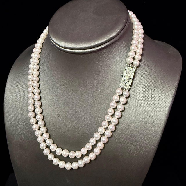 Traditional Akoya Pearl Diamond Necklace 17" 6.09 mm 14k Gold Estate Certified $6450 For Sale - Image 3 of 9