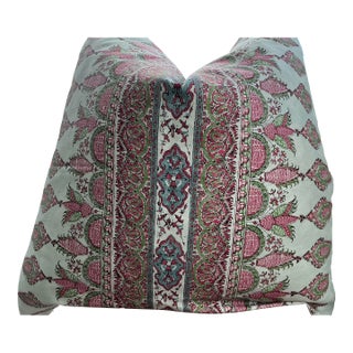 Thibaut Akola Stripe Raspberry and Teal Indienne Designer Pillow Covers — 22" Pair For Sale