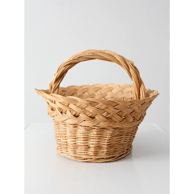 Brown Vintage Wicker Basket With Handle For Sale - Image 8 of 11