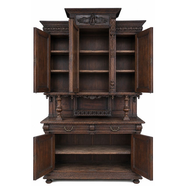 Antique French Renaissance Revival Walnut Buffet Cabinet Cupboard For Sale - Image 13 of 13