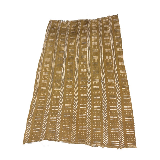 African Vinatge African Large Mustard & White Mud Cloth Textile Mali 64" by 39" For Sale - Image 3 of 8