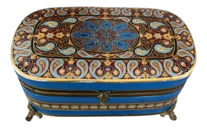 Antique French Large Handpainted Turquoise and Pink Porcelain Dresser Box