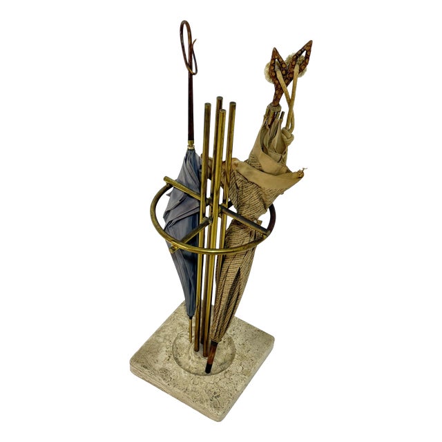Brass and Marble Umbrella Stand, Italy, 1970 For Sale