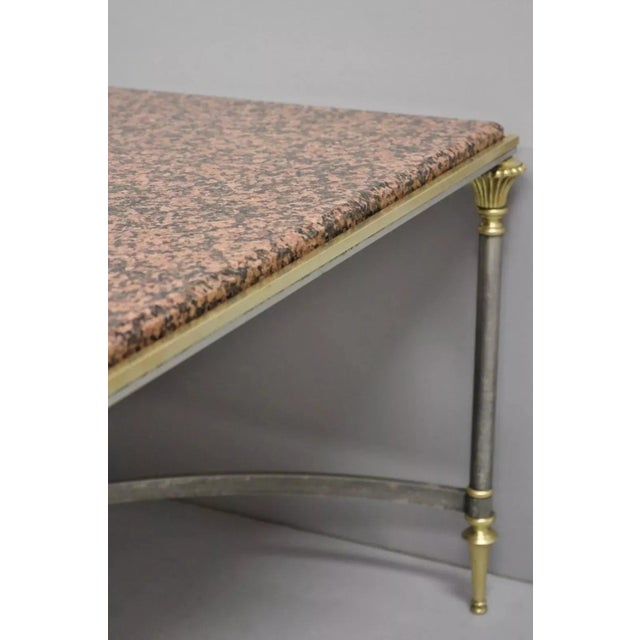 Pink Late 20th Century Italian Neoclassical Maison Jansen Style Steel & Brass Marble Top Coffee Table For Sale - Image 8 of 12