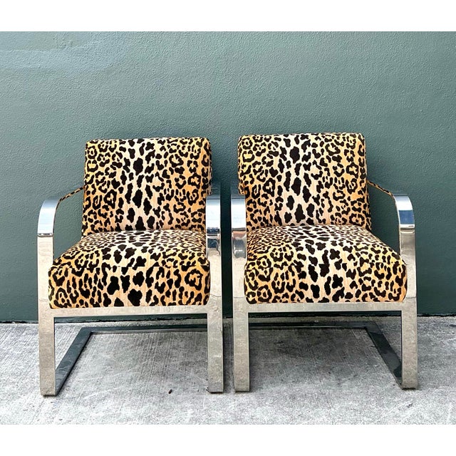 Vintage Ralph Lauren Leopard Velvet Chrome Chair - A Pair For Sale - Image 11 of 12