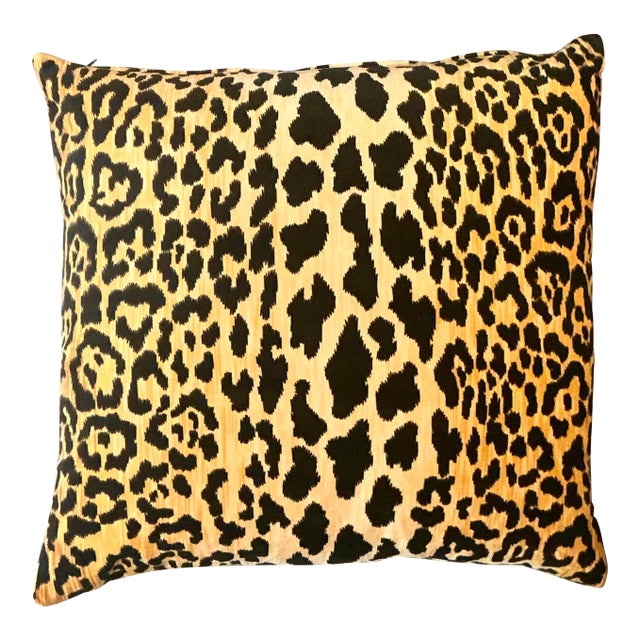 Vintage Boho Leopard Velvet Throw Pillow For Sale