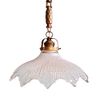 Art Deco Pendant Light in Scalloped Clear Glass, 1920s For Sale