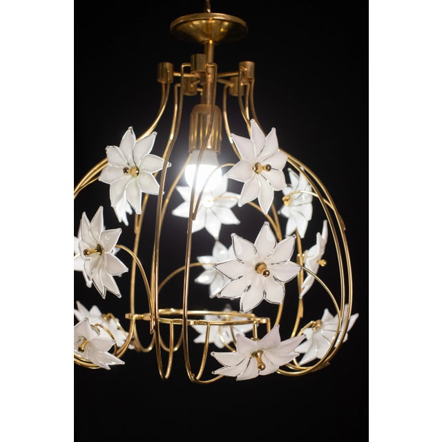 Vintage Murano Chandelier White Flowers, 1970 For Sale - Image 11 of 12