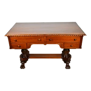 1880s Antique American Empire Mahogany Partner Writing Desk / Office Desk