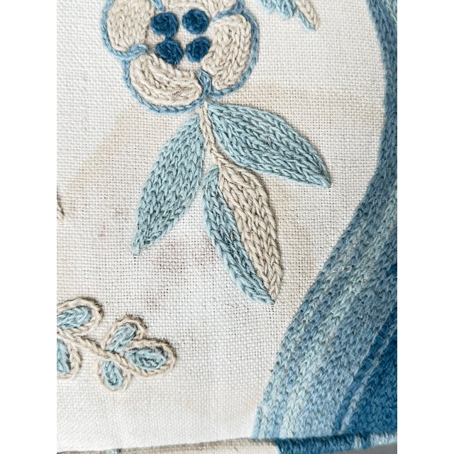 Late 20th Century Vintage Woodmark Mary Webb Wood Blue "Tree of Life" Embroidered Wingback Chair For Sale - Image 5 of 12