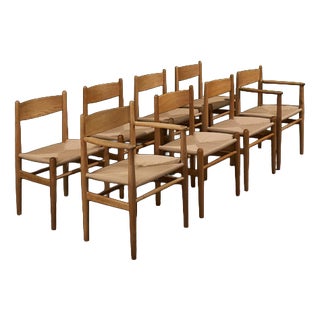 Model CH36 and CH37 Dining Chairs in Oak and Papercord by Hans J. Wegner for Carl Hansen, Denmark, 1960s, Set of 8 For Sale