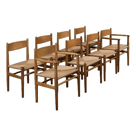 Model CH36 and CH37 Dining Chairs in Oak and Papercord by Hans J. Wegner for Carl Hansen, Denmark, 1960s, Set of 8 For Sale