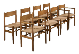 Model CH36 and CH37 Dining Chairs in Oak and Papercord by Hans J. Wegner for Carl Hansen, Denmark, 1960s, Set of 8