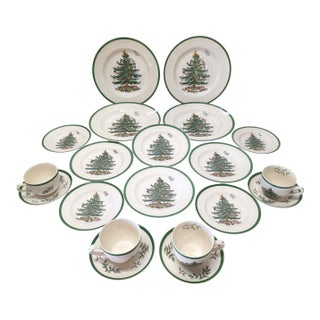 1980s Spode Christmas Tree 20pc Place Setting For Sale
