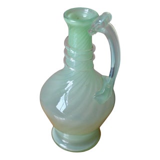 Vintage Celadon Opaline Blown Glass Ewer, 1950s For Sale