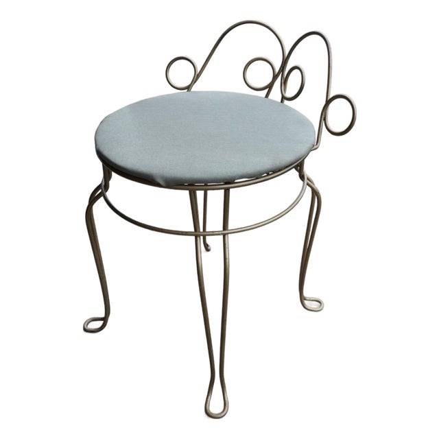 Wire Framed Hollywood Regency Style Vanity Stool Bench C. 1950/60's For Sale