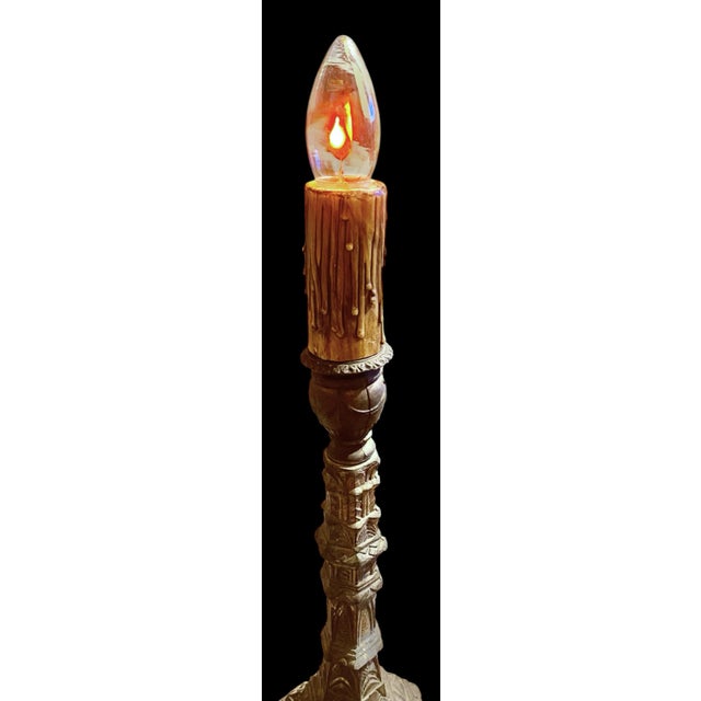 1930s 1930s American Art Deco Candlestick Accent Lamp With Drip Sleeve and Flicker Bulb For Sale - Image 5 of 13