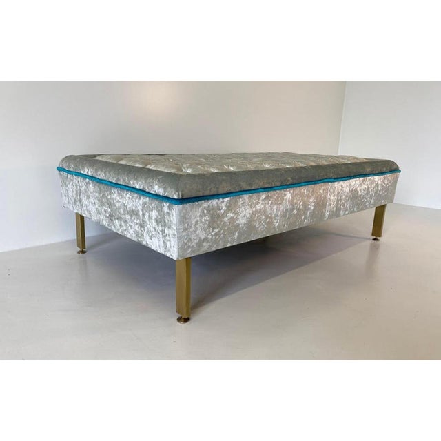 Large Italian Tufted Ottoman in Grey Velvet and Brass, 1950s For Sale - Image 4 of 7