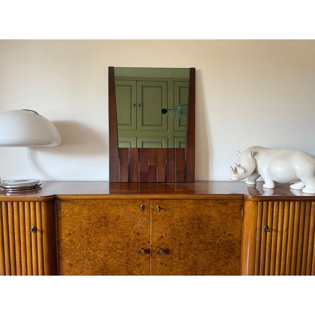 Luciano Frigerio, Hollywood Regency Mod. Tartaro Solid Padouk Wood Mirror, Italy 1970s For Sale - Image 6 of 12