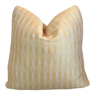 Designer Abstract Yellow & Cream Silk Feather/Down Pillow For Sale