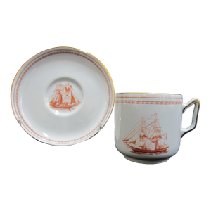 Early 20th Century Spode Copeland Red Trade Winds Brig Eliza 1865 & 1820 Demitasse Cup & Saucer